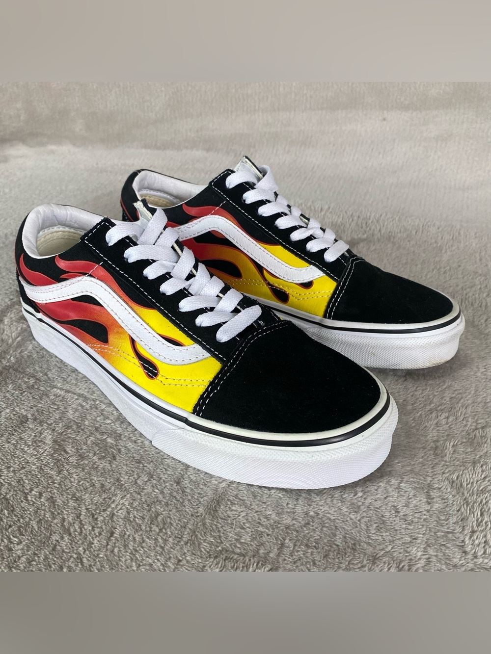 Vans Old Skool Flame Shoes Men 6 Women 7.5 Black Canvas  Sneaker NEW